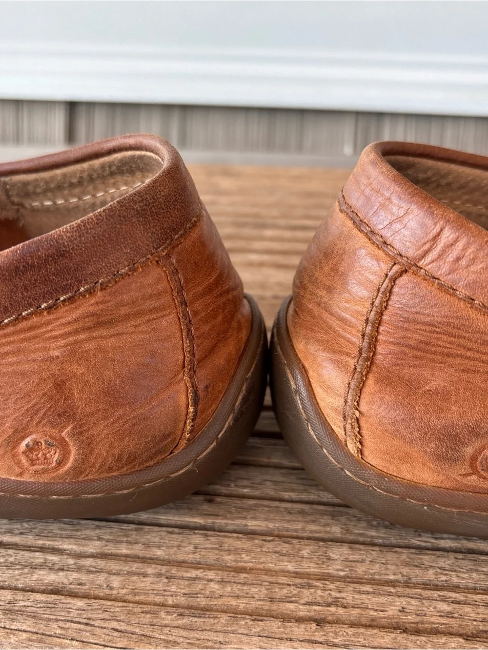 Born Men's 9 Distressed Leather Slip-On Loafers in Cognac Brown